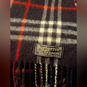 Vintage Burberrys of London 100% Cashmere Classic Check Scarf - Navy 1980s